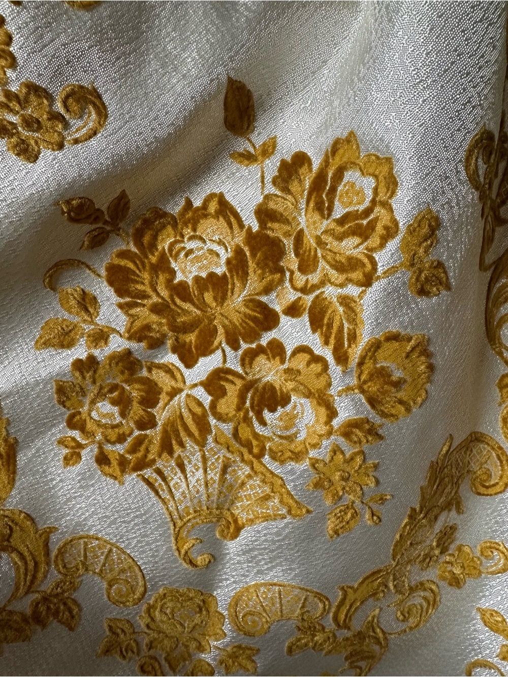 Mid Century Floral Brocade Velvet Curtain Panels Pinch Pleat 60”